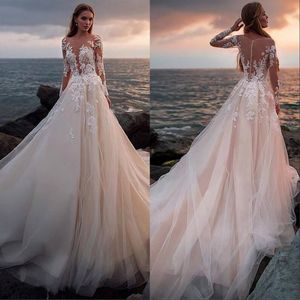 Sexy White Lace Mermaid Wedding Dresses New Sheer Mesh Top Long Sleeves Applique Bridal Gowns With Champagne Tulle Vestidos De Soiree