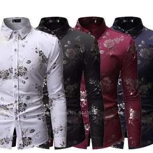 2019 NUOVA camicia Dashiki per abbigliamento tradizionale africano da uomo Streetwear Party Camicetta top moda stampata floreale dorata slim fit