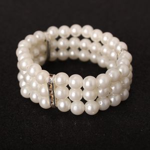 Mode Kvinnor Smycken Lager Konstgjorda Pärlor Armband Beaded Elastic Bangle Pure White Faux Pearl Bracelets Partihandel