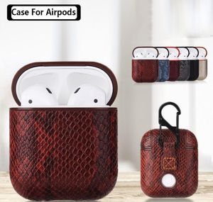 Couro de pele de cobra fone de ouvido sem fio bluetooth case para airpods capa protetora sacos para apple air pods caixa de carregamento