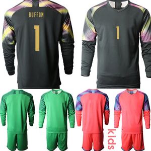 Wholesale italy long sleeve jersey resale online - Custom European Cup Italy goalkeeper buffon Kids Football Kits Long Sleeve Soccer Jerseys camisa de futebol Clothes Boys