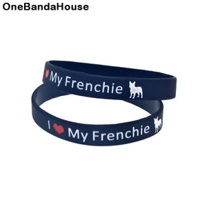 100PCS I Love My Frenchie Bull Terrier Silicone Rubber Bracelet Ink Filled Logo Adult Size Black