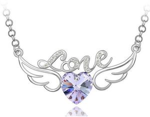 Fashion-Heart Necklace Beautiflu Hollow Love Wing Angel Necklaces Fashion Crystal Silver Plated Chain Jewelry Romantic Christmas Gift