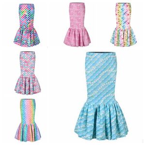 Girl Mermaid Skirts 3D Fish Scale Printed Dresses Sequin Fishtail Skirts Kids Party Cosplay Costume Children Birthday Gifts 6 Colors ZYQ103