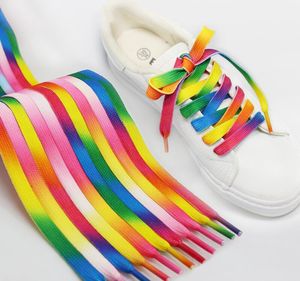 Rainbow Shoelaces Flat Colorful Fashion Sneakers Shoelace Striped Shoe Laces Colored Rainbow Shoe String för Sneaker Athletic Sport Boot