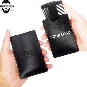 MOQ 50pcs Supply for Amazon Custom LOGO Dual Sided Black Beard Combs With Premium PU Case Fine & Coarse Tooth Wood Hair Comb