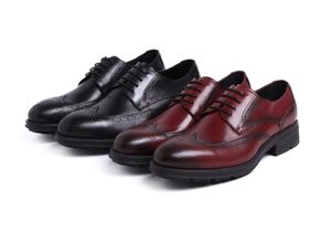 Black Brown Red Men Shoes Work Wear Style Round Toe Soft-Sole Cowhide Wedding Fashion Oxfords Homme