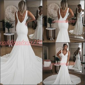 Sexy tiefem V-Ausschnitt Meerjungfrau Brautkleider Frühling Garten Plus Größe Zug südafrikanischen Vestido de Novia Braut Kleid Arabisch Brautkleid Custom