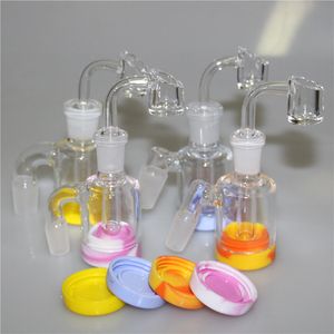 3,2 pollici Pipa ad acqua fumante narghilè Ashcatcher Bong con contenitore in silicone banger al quarzo 14 mm 18mm Ash Catcher per bong in vetro Oil Rigs