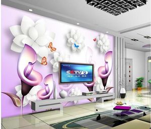 3D disegnato a mano Calla Lily Stereo TV Sfondo sfondo muro di pittura murale per pareti 3 d per soggiorno