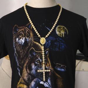 Moda Gold Novo Plated Zirconia Mens Jesus Round Retrato Colar Calha de Tênis Rosário Rosário Jóias de Hip Hop para Caras