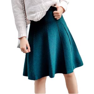 ファッションアウトゥム冬のニットスカート女性ミディハイウエストラインニットスカートワンピースシームルプリーツエラスティック厚いファルダ