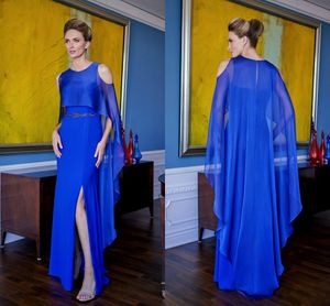 2020 Royal Blue Butterfly Sleeves Groom Klänningar Kväll Wear Jewel Cold Shoulder Beaded Weistline Mamma Brudens klänningar Mom Bridal