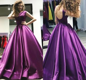 Simples mais roxo tamanho vestido de noite jóia pescoço cetim sem costas varredura trem baile vestidos formais robe soire vestidos de fiesta es