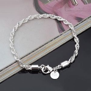 4mm 925 Sterling Silver Twist Rope Chain Armband Mode Kedjor För Män Kvinnor Bröllopsfest Bracelet Smycken DIY Tillbehör 8Inch