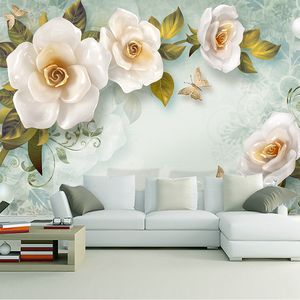 Custom 3D Mural Wallpaper Embossed Rose European Retro Art Living Room Sofa Bedroom TV Background