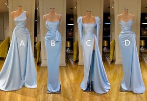 Misto Estilo Sexy Light Blue Mermaid Prom Dresses Spaghetti tiras Pavimento Comprimento Open Back Vestido de Noite Longa Cetim Vestido ogstuff Wear