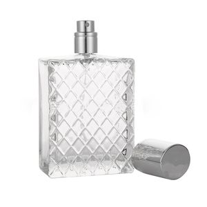 Alta Qualidade 100ml Transparente Quadrados de vidro frascos de perfume de spray vazia atomizador recarregáveis ​​garrafa Travel Size WB2097