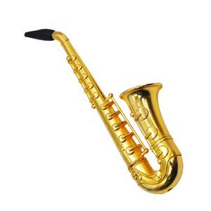 Einfach zu verwendende Metall-Saxophon-Tabakpfeife in Saxophonform, Zigarettenrauchpfeifen, goldfarbene Reiniger, Mundspitzen, Schnüffeln