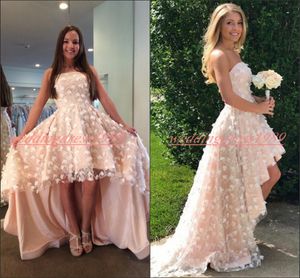 Çarpıcı Çiçek Yüksek Düşük Gelinlik Modelleri Gençler Straplez Artı Boyutu 2020 Dantel Kız Törenlerinde Giymek Vestido de fiesta Ucuz Parti Akşam resmi
