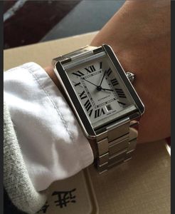 熱い販売の新しいファッションマンウォッチシルバーケースホワイトダイヤル高級時計自動巻き時計ステンレススチール052-3送料無料