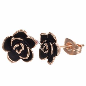 Boucles d'oreilles pour fleurs de rose noires pour filles 18 carats en plaqué or blanc 18 carats