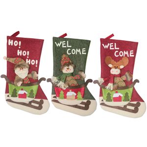 Christmas Stocking Embroidery Santa Snowman Reindeer 3D Applique Fireplace Xmas Tree Hanging Stockings Decoration Candy Gift Bag JK1910