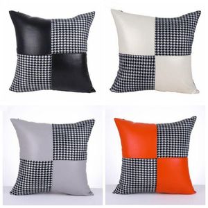 Vintage VERIFICAÇÃO Cintura Pillowslip Travesseiro PLAID CASSE PU Grid travesseiro cobre sofá carro coxim cobrir quarto sala de estar decorativo Azyq6232