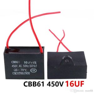 CBB61 450VAC 16UF مروحة بدء مكثف طول الرصاص 10 سم مع خط