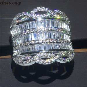 Choucong Luxury Big Ring T Form 5A Zircon CZ 925 Sterling Silver Engagement Bröllop Band Ringar för Kvinnor Män Finger Smycken