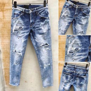 Herren-Denim-Jeans, modische Herrenjeans, echter schmaler Stil, gewaschener Reißverschluss, verziert, urbane Freizeithose236d