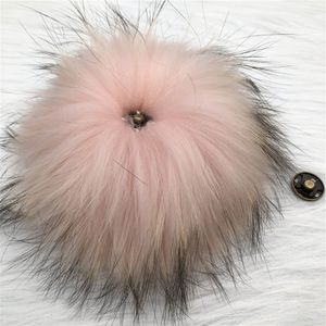 15cm/6"-Pink Soft Real Genuine Raccoon Fur Pompom Ball W Button On Hat Bag Charm Key Chain Keyring DIY Accessories