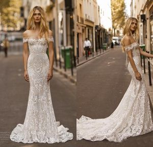 Gali Karten 2019 Full Lace Mermaid Wedding Dresses Off the Shoulder Court Train Bridal Gown Lace-up Back Vestidos De Noiva