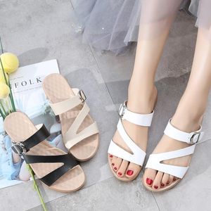 Genuine Leather Female Slippers Luxury Sandals Metal buckle Women white Colors Sandals ladies summer outdoor beach Slippers high quality