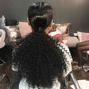 1 sztuka Klip w Ponytails Human Słuchawki Afro Kinky Kręglarski Kucyk Dla Kobiet Natural Black Color Remy Włosy 160g Darmowa Wysyłka