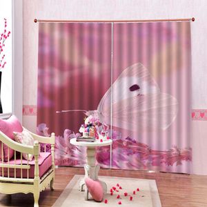 3d Sala Cortina Delicate Pink Flowers borboleta Interior Decorativa Bonita cortinas Blackout