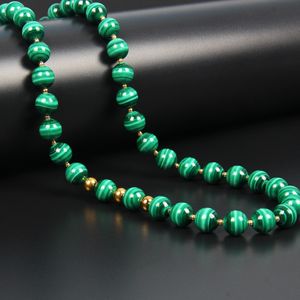 Ny design sten smycken 8mm naturliga en klass Malachite pärlor halsband rostfritt stål chokers för kärlek