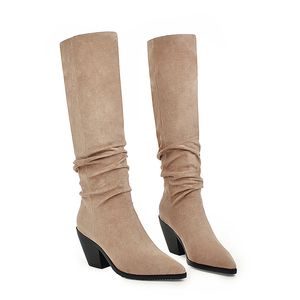 Ayakkabı Kadın Çizme Kırışıklık Yumuşak Hakiki Kürk Yüksek Topuk Kadın Boots Sonbahar Kış Sivri Burun Kadın Ayakkabı Bayan Bot