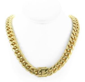 Men's Cuban Miami Link 30 inches Chain Real 18k Gold Over Stainless Steel 14mm