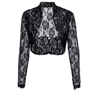 2019 Autumn Spring Female Jacket Ladies Long Sleeve Cropped Shrug Black Coat Fashion Lace Bolero Plus Size Womens Coats