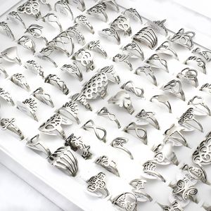 50 pezzi lotto anello in acciaio inox all ingrosso casual farfalla croce albero croce fascino anelli di fidanzamento matrimonio gioielli per le donne uomini