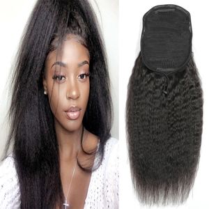 Coarse Yaki Ponytail 100% Human Hair Drawstring Pony Tails With Clips In For Women Peruvian Virgin Kinky Straight Ponytail Hair Extensions