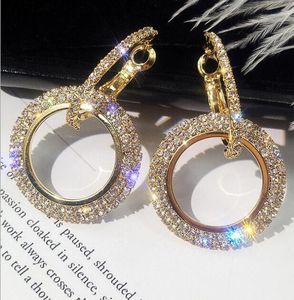 Europejskie przesadzone Rhinestone Circles Dangle Anty alergiczne Przebity Uszu Hoop Loop Kolczyki Dla Kobiet Biżuteria Moda Biżuteria Hurtownie