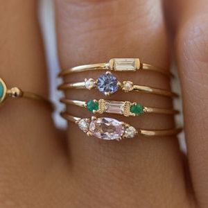 Cluster Rings 4 Pcs/set Crystal Zircon Gold Ring Set Vintage Bohemian Women Engagement Party Jewelry Wholesale