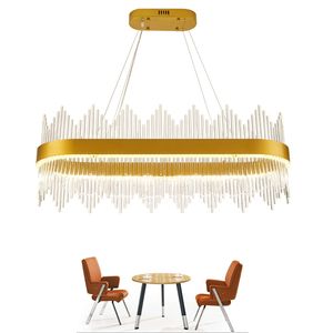 Rectangle Modern Chandelier Lighting Luxury Dining Room Suspension Lustres De Cristal Gold Oval Glass LED Home Lamp 100-240V