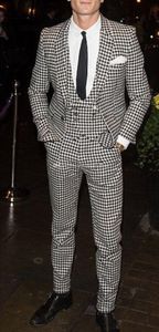 Houndstooth Groom Tuxedos New Fashion Groomsmen Mężczyzna Suknia Ślubna Doskonała Kurtka Mężczyzna Blazer 3 Piece Suit (Kurtka + Spodnie + Kamizelka + Krawat) 702