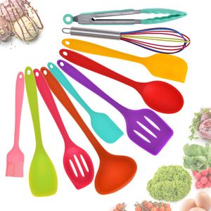 Silicone kitchenware 10 PCS/set cookware set non-stick color kitchen barbecue baking cookware outdoor picnic camping kitchen cooking tools