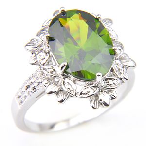 Luckyshine nyaste vintage mode ringar grön oliv oval naturliga peridot pärlor 925 sterling silver pläterade kvinnor ring smycken
