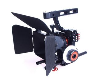 Freeshipping 15mm Çubuk Rig DSLR Kamera Video Sabitleyici Kafes + Takip Odak + Mat Kutusu Sony A7 A7S A7RII A6300 A6000 için / GH4 GH3 / EOS M5 M3