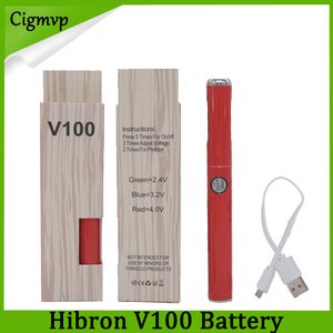 100 Hibron V100 Vape Battery mAh Préchauffer la tension de tension discrète VA PE Pen avec chargeur USB NOUVEAU MODE DES BATTERIES CONCEPTION EVOD